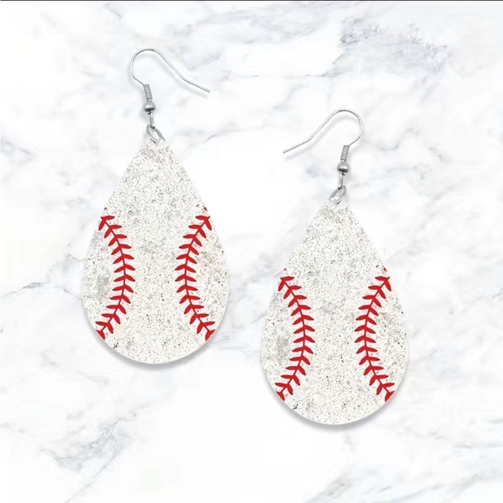 Baseball Softball‎ Teardrop Wooden Dangle Earrings
